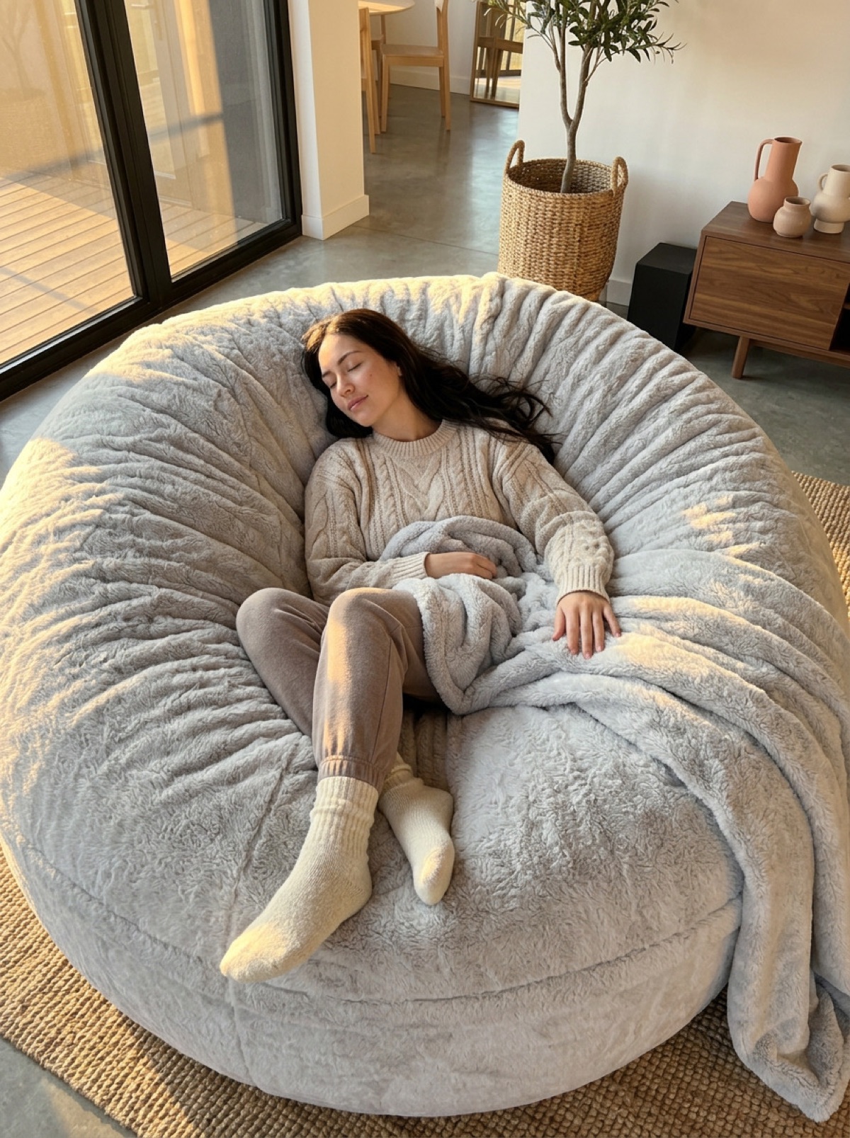 Woman napping on Ash beanbag