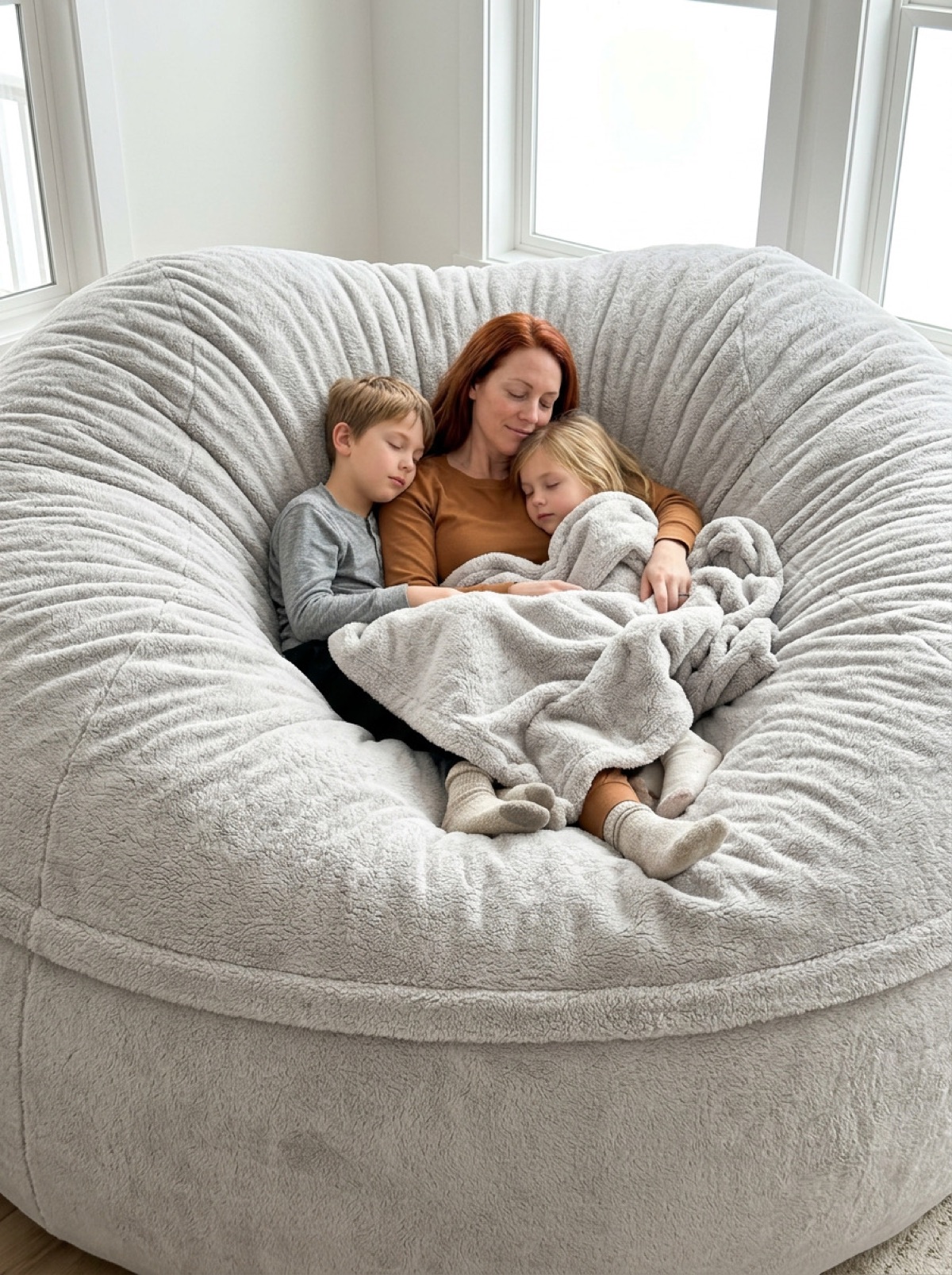 Family napping on Ash beanbag