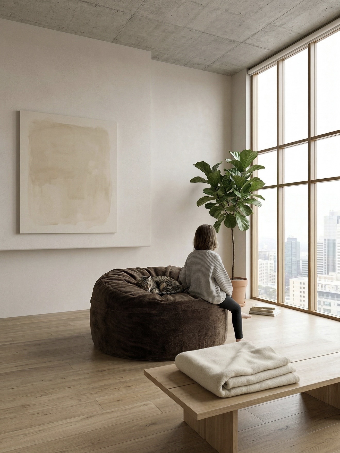 A cat relaxing on a Cosac beanbag in a living room