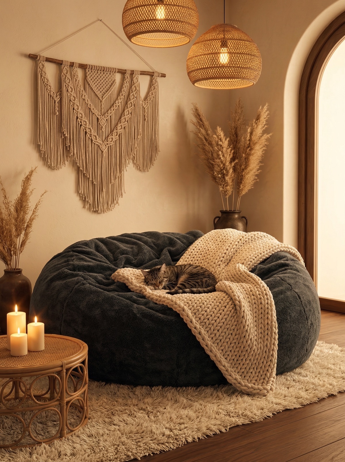 Customer photo - cat napping on charcoal beanbag