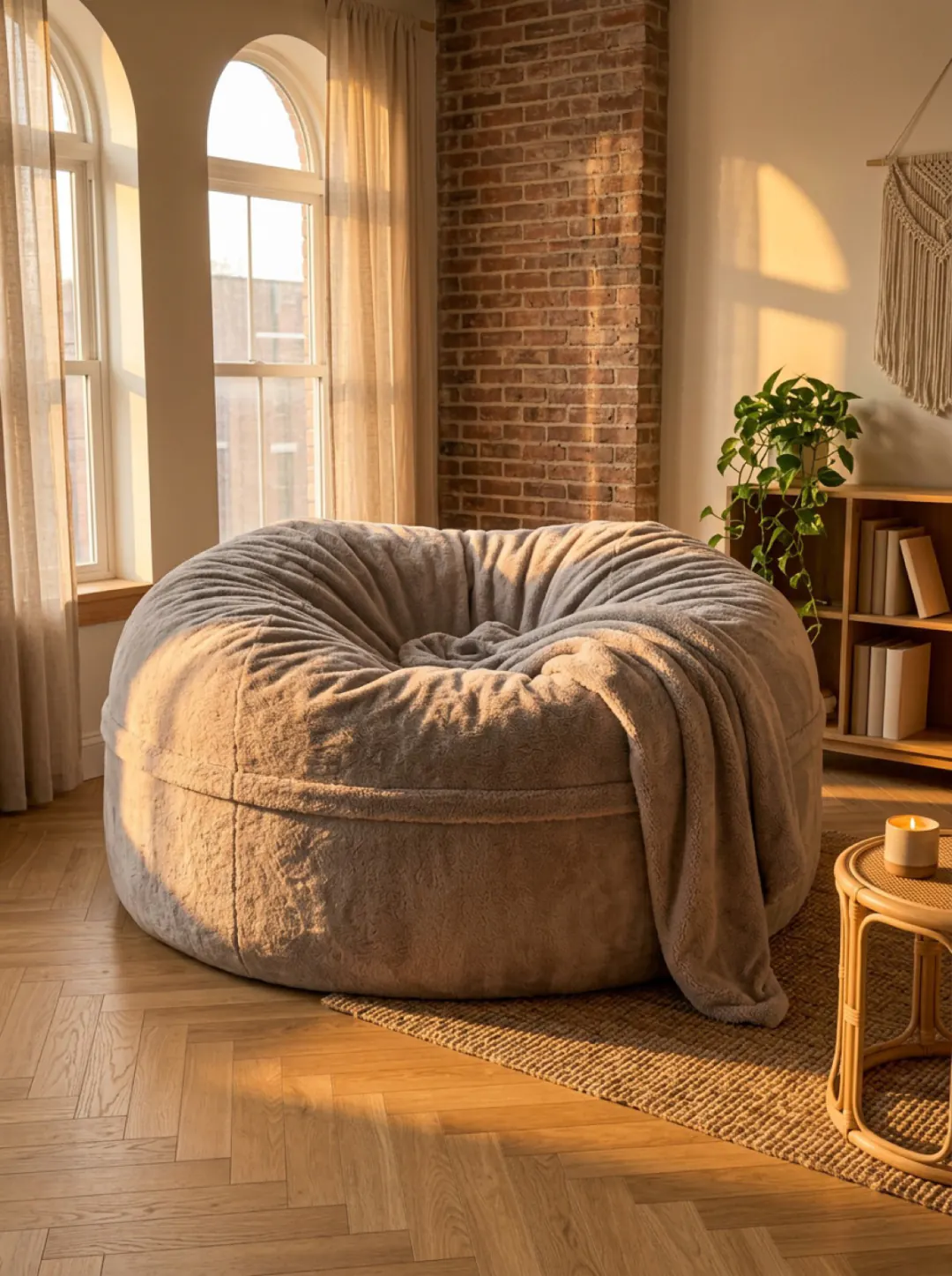 Ash beanbag in golden light loft