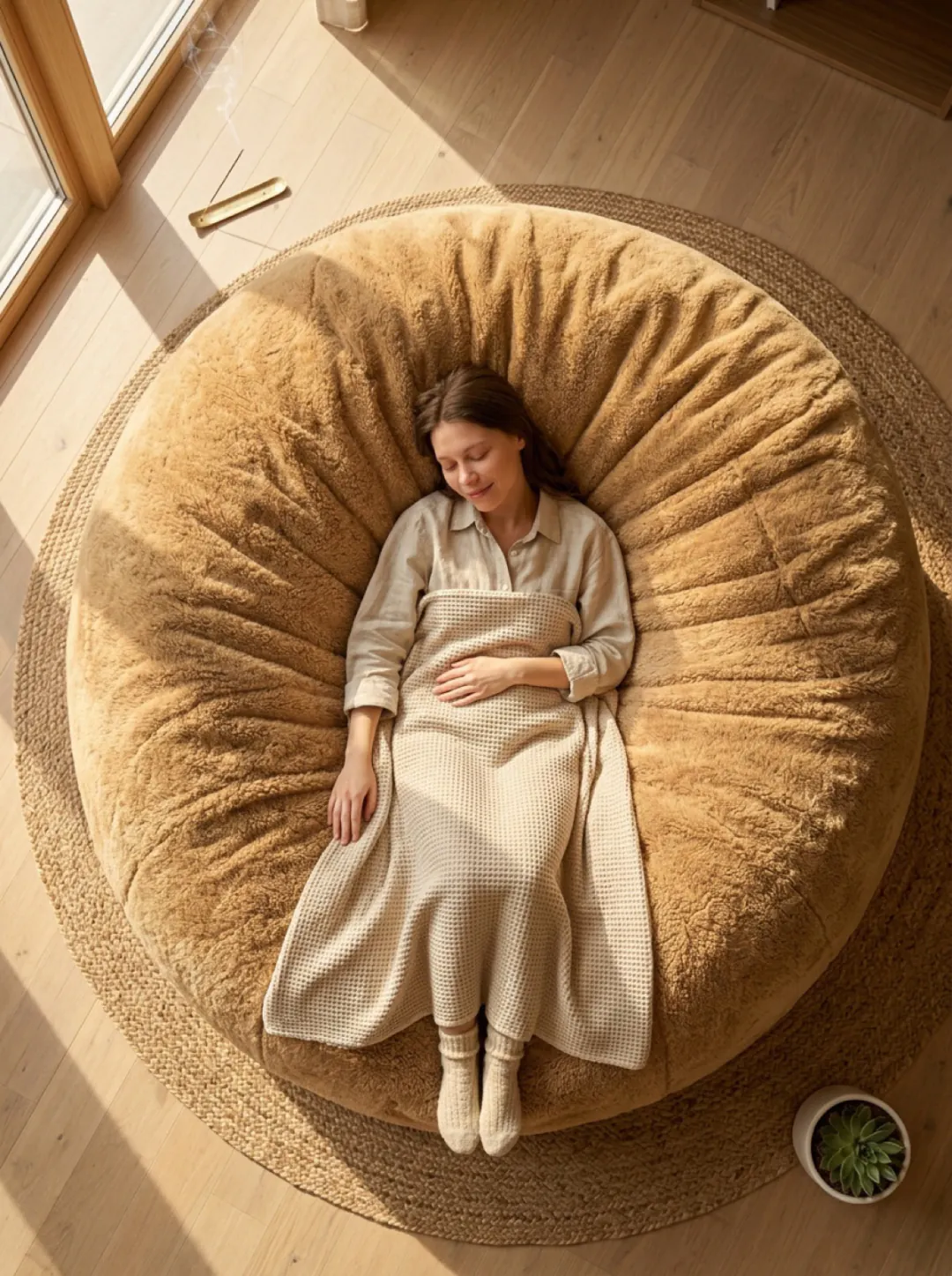 Overhead view of woman on Camel beanbag