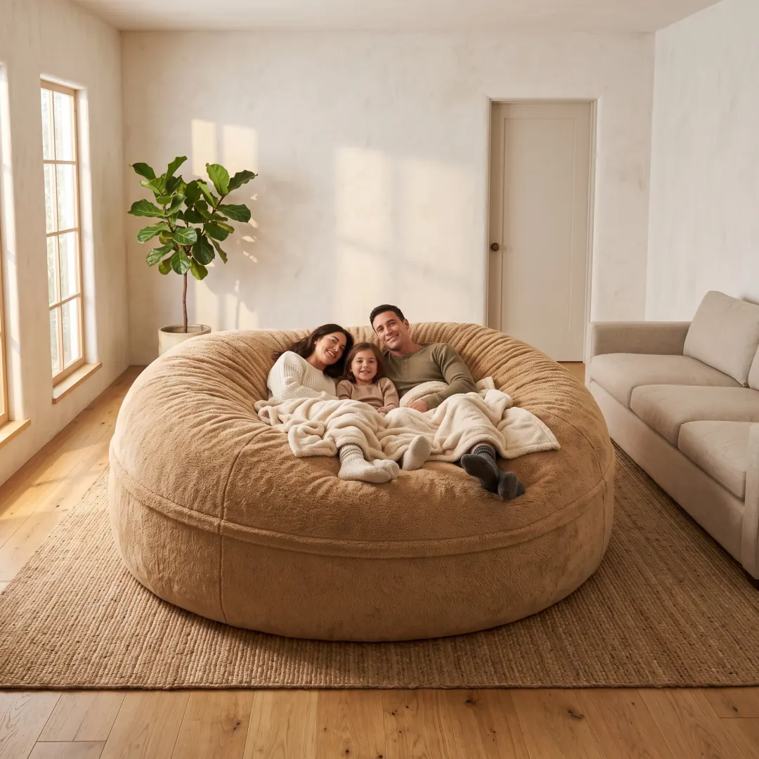Family relaxing on the 7ft Camel Cosac in a living room