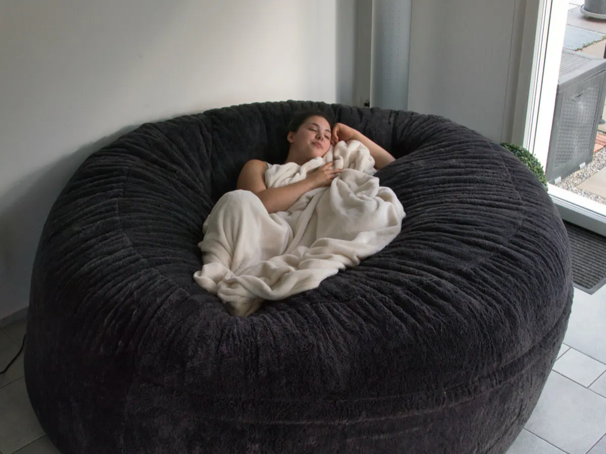 Customer photo - napping in Charcoal beanbag